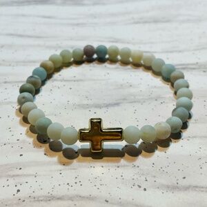 Amazonite Frosted Beaded Bracelet with Cross